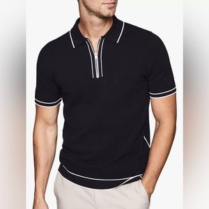 Reiss Lyle Piqué Tipped Half-Zip Slim Fit Polo (Navy) in size XS (Tom Holland)